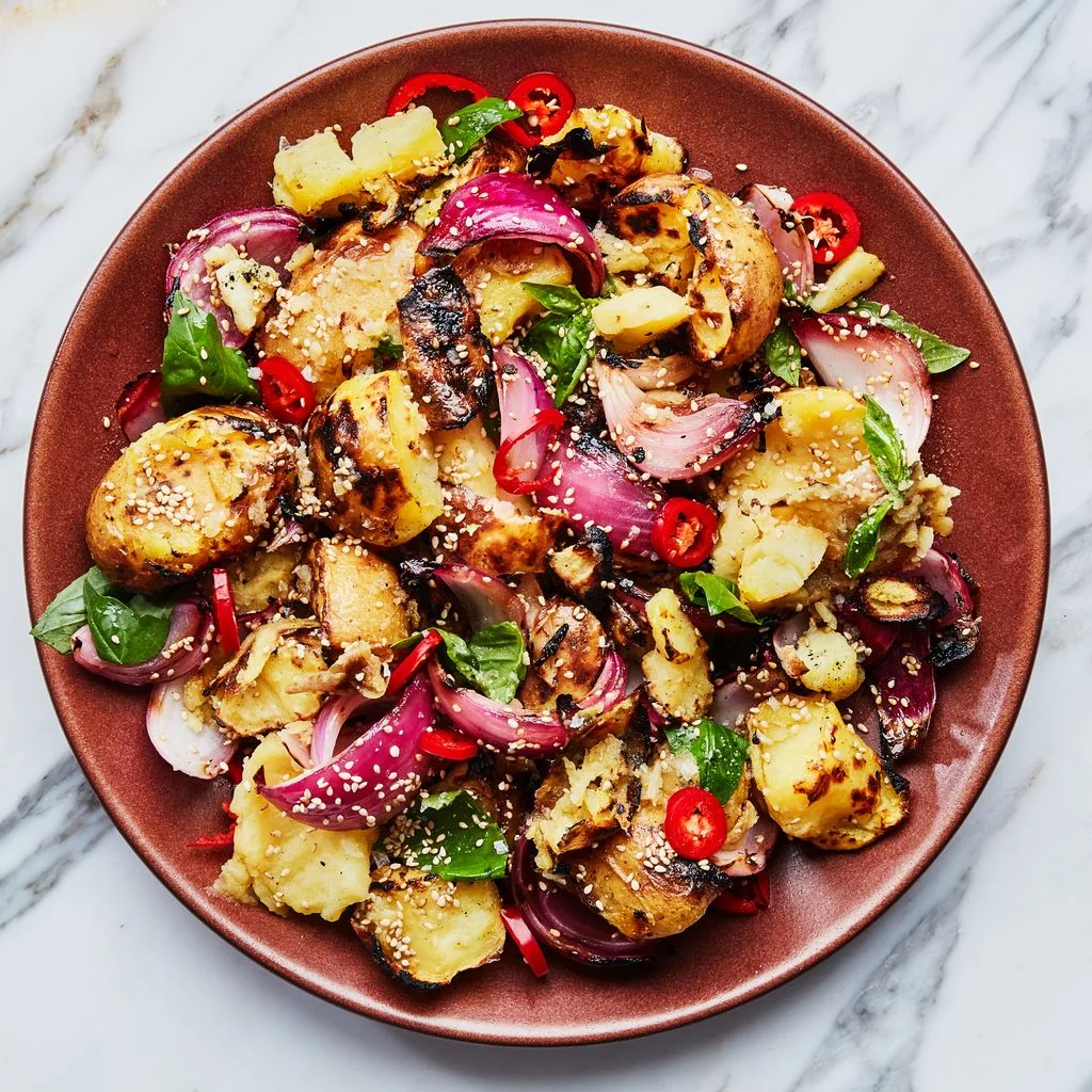 This image may contain Food Dish Meal Platter Plant Salad and Vegetable