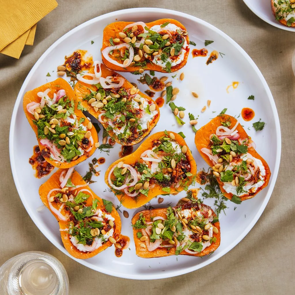 Roasted squash on a white plate