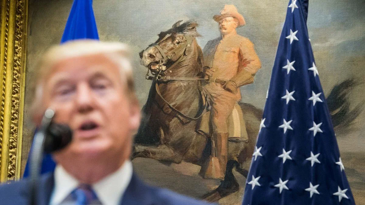 Image of Trump referenced the rare father-son Medal of Honor recipients while speaking at the library dedication ceremony.