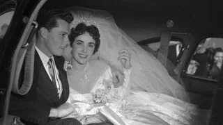 Elizabeth Taylor at her 1950 wedding to Conrad “Nickie” Hilton Jr. in Beverly Hills.