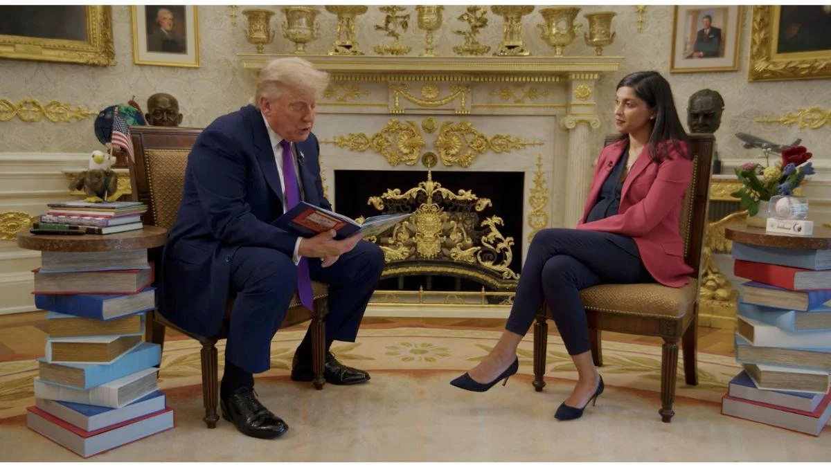 image of Trump joked he doesn't think he'd 'look good in a bathing suit' while discussing the White House pool.