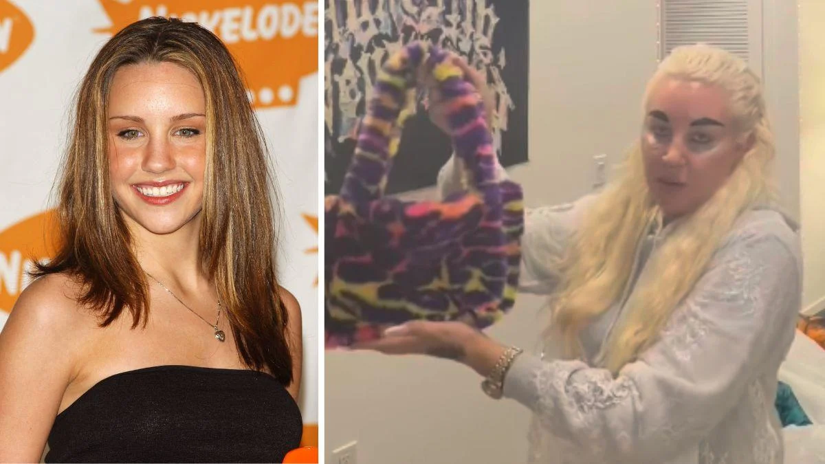 Amanda Bynes Shows Off Her New Bag Line With Bleached Hair and Dramatic Dark Eyebrows: Watch