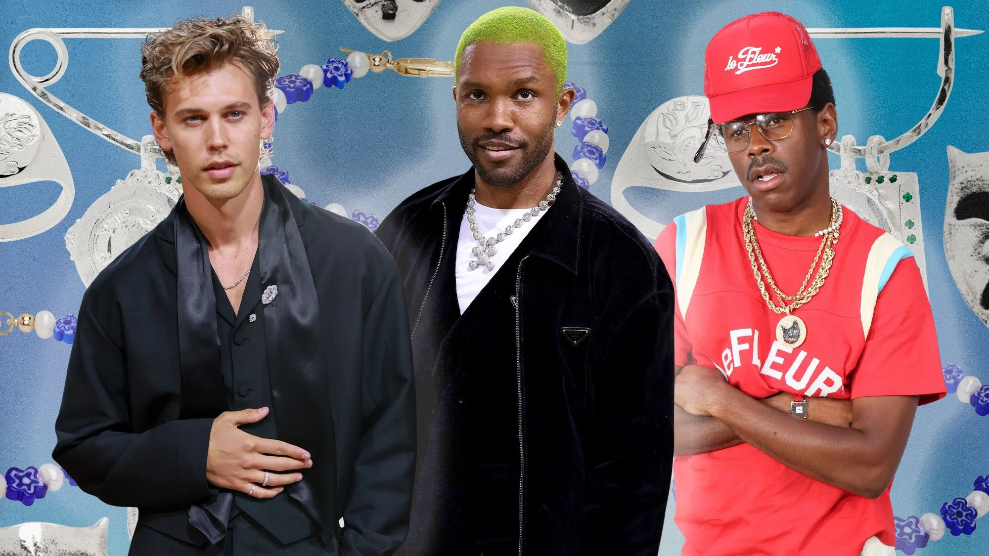 Image may contain Frank Ocean Austin Butler Tyler The Creator Baseball Cap Cap Clothing Hat Accessories and Jewelry