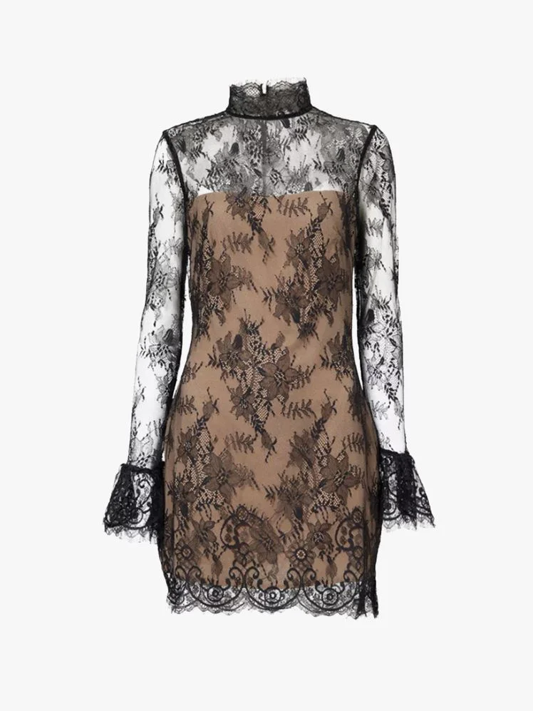 Image may contain: Clothing, Long Sleeve, Sleeve, Blouse, Dress, Coat, and Lace
