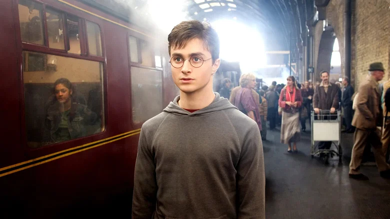Harry outside of the train at King's Cross Station in Harry Potter and the Half-Blood Prince