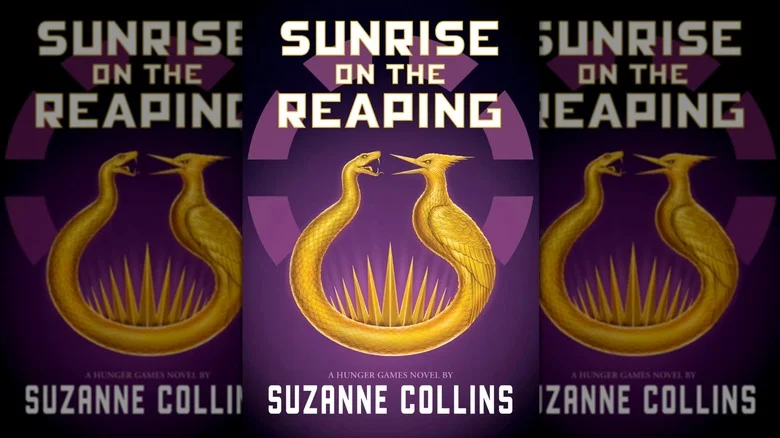 A snake and songbird sigil on the cover of Sunrise on the Reaping
