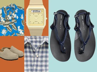 Image may contain Clothing Shirt Wristwatch Footwear and Shoe