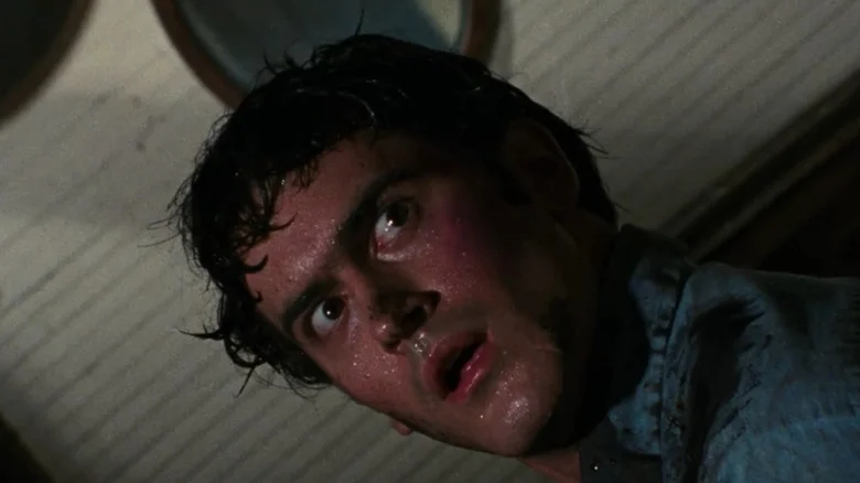 Ash looking worried in The Evil Dead