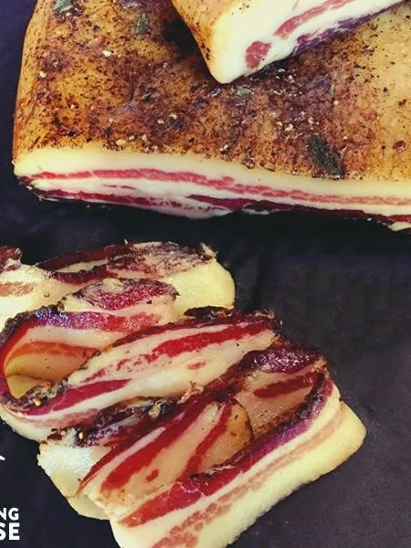 Product shot of smoking goose pancetta