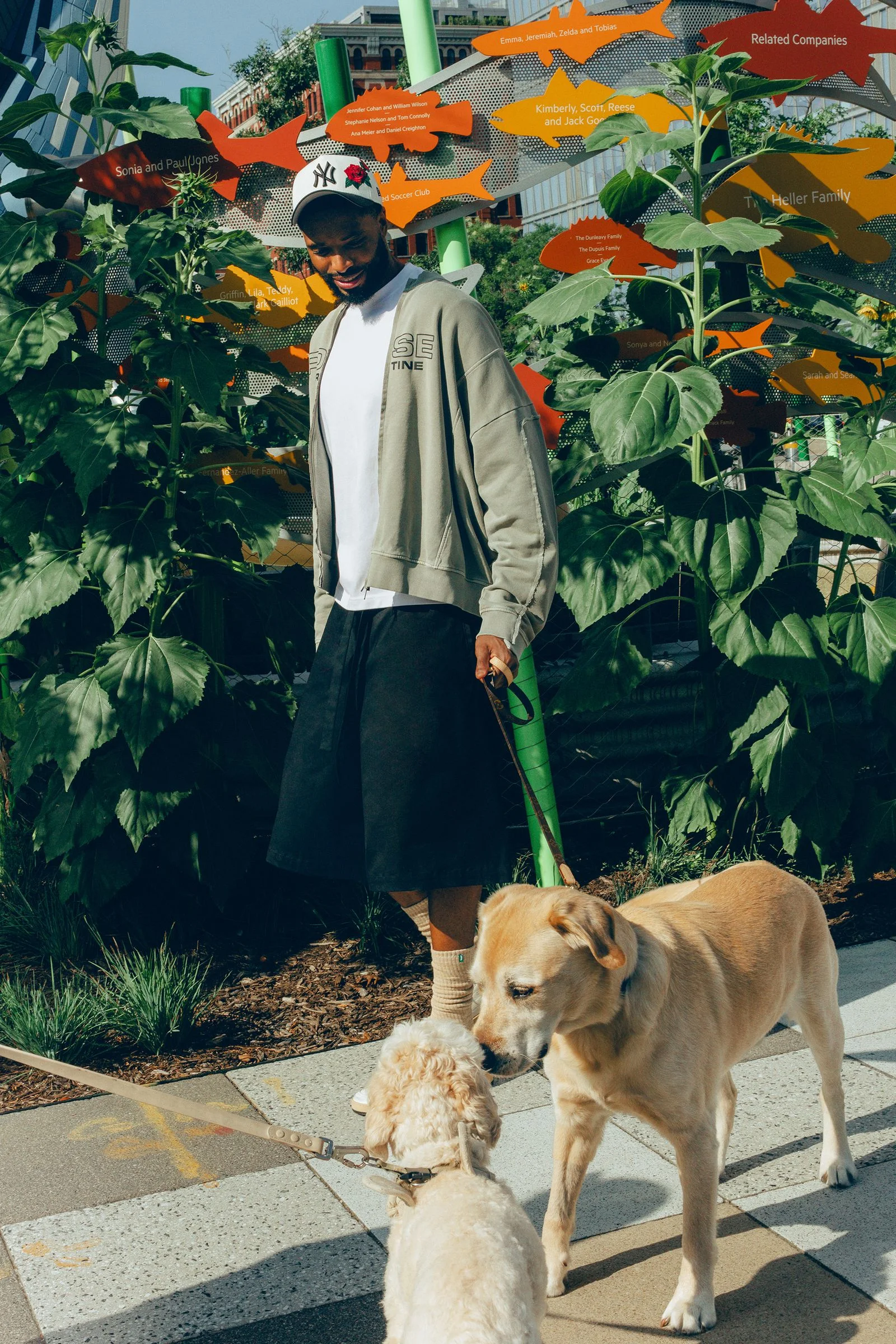 Image may contain Mikal Bridges Plant Potted Plant Person Standing Adult Animal Canine Dog Mammal and Pet