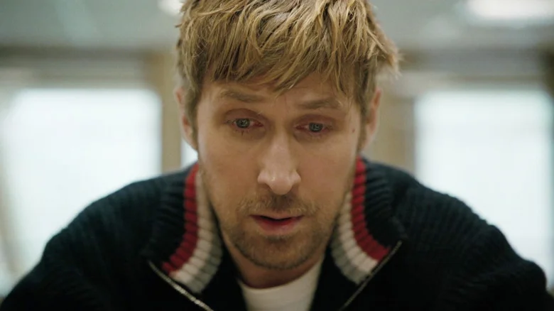Ryan Gosling as Ryland Grace with a look of shock on his face in Project Hail Mary