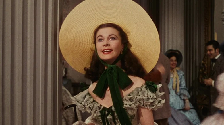 Scarlett O'Hara in a big hat in Gone with the Wind