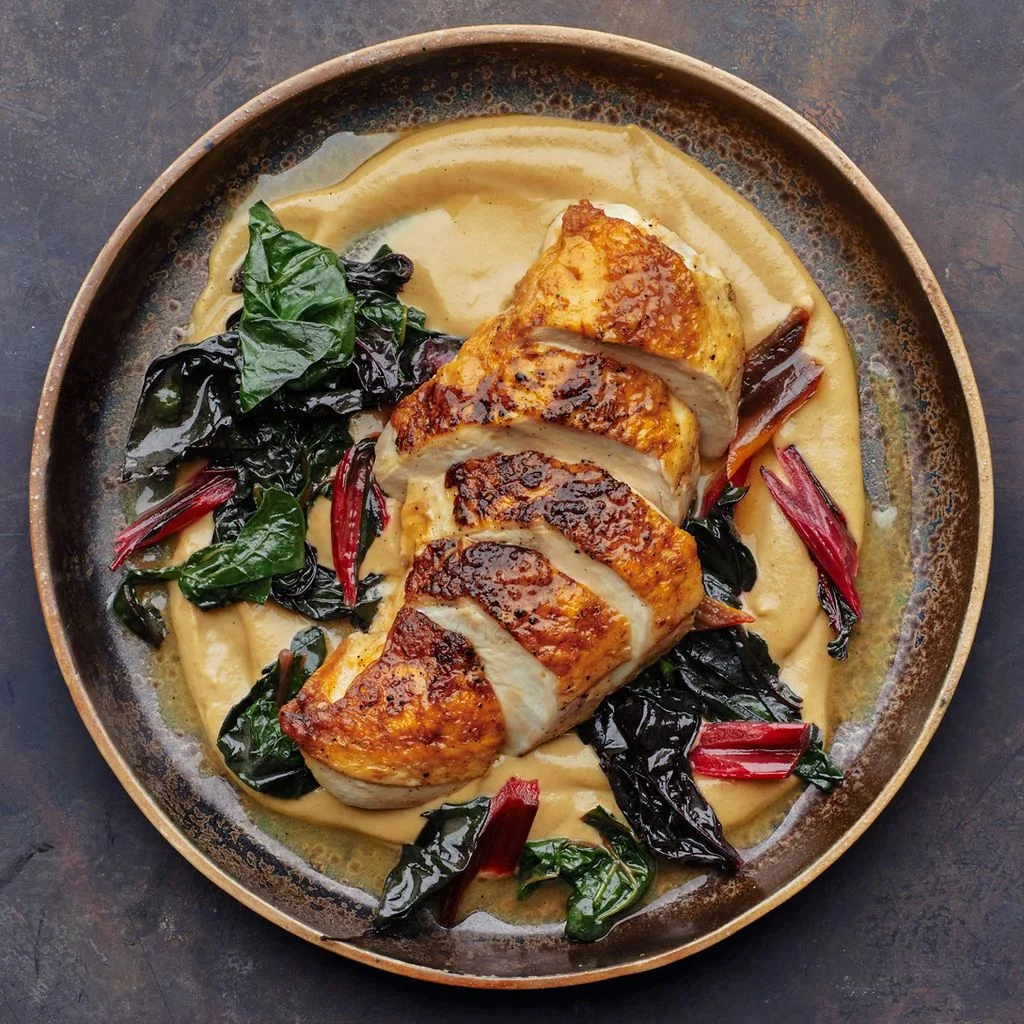 Chicken With Mushroom Purée and Swiss Chard Recipe