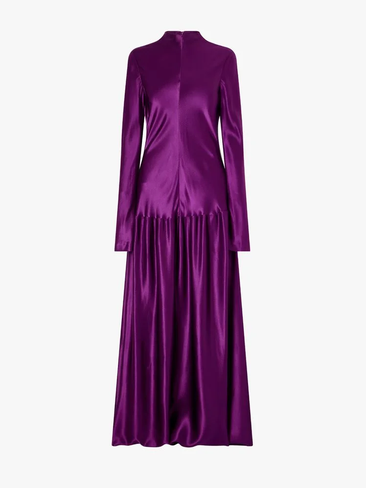 Image may contain: Clothing, Dress, Long Sleeve, Sleeve, Formal Wear, Velvet, Coat, Fashion, Gown, and Silk