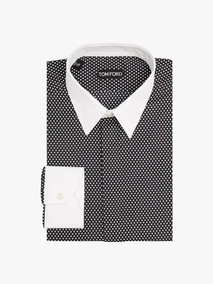 Image may contain: Clothing, Shirt, Dress Shirt, Pattern, Accessories, Formal Wear, and Tie