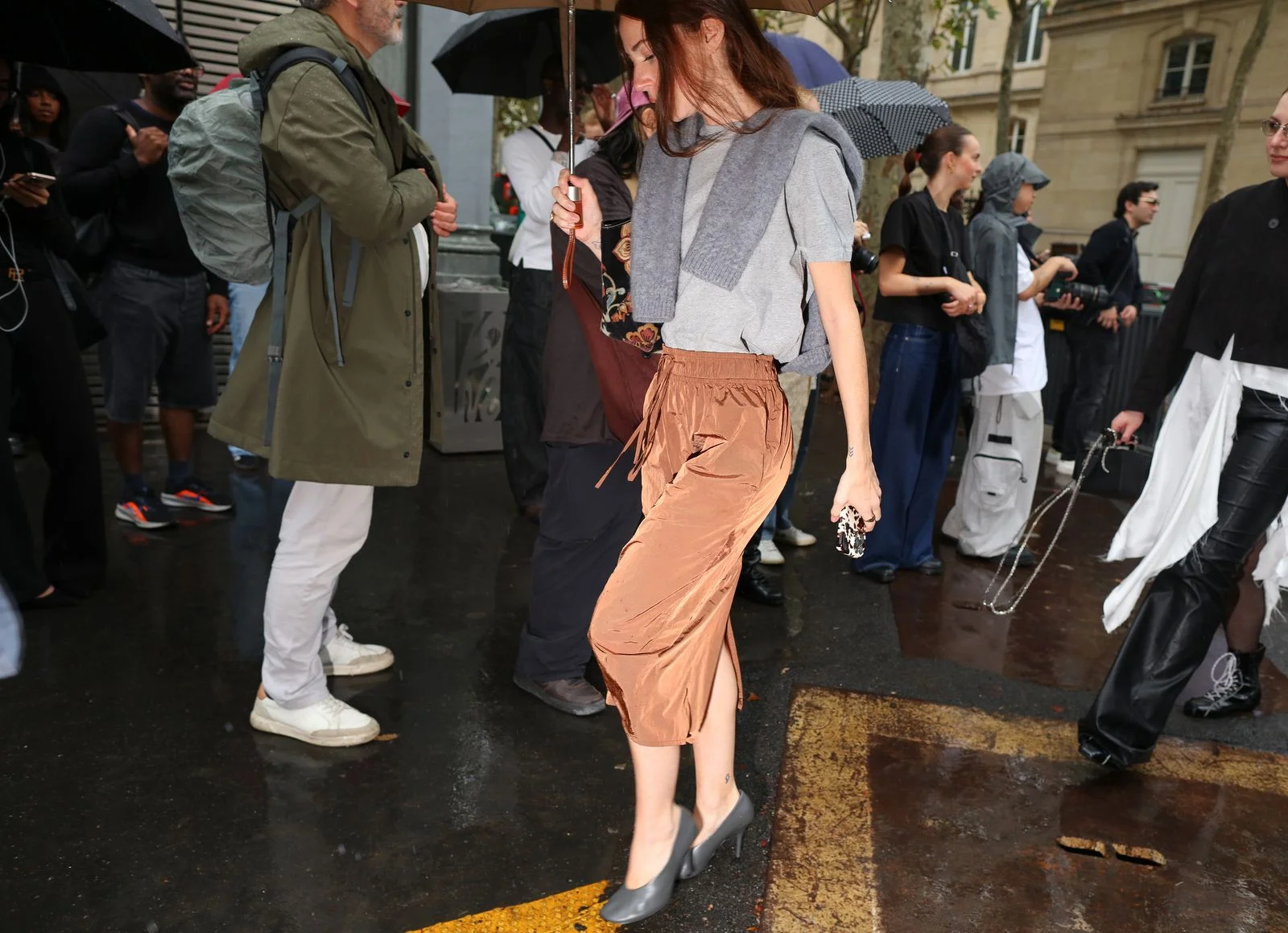 Image may contain Julie LopesCurval Clothing Pants Shorts Footwear Shoe Adult Person High Heel Coat and Wedding