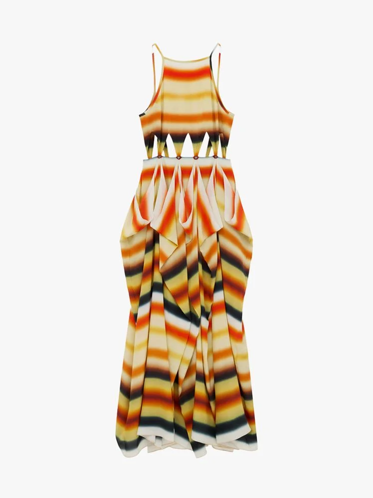Image may contain: Blouse, Clothing, Dress, Vest, Formal Wear, Beachwear, Scarf, Fashion, and Gown