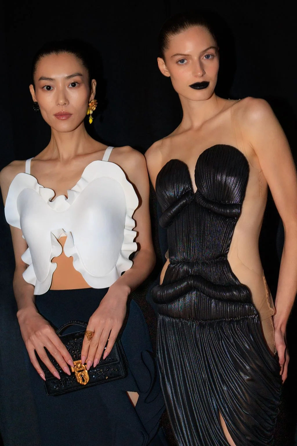 Image may contain Liu Wen Clothing Dress Adult Person Evening Dress Formal Wear Fashion Body Part Finger and Hand