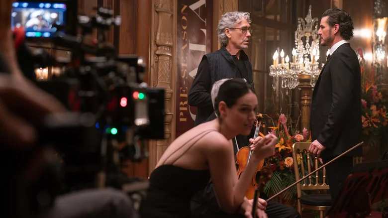 Tony Gilroy directing Pedro Pascal as Alex Serian and Eva Victor as Nadia Hynes on the set of Behemoth!