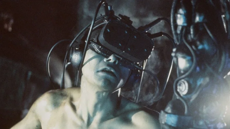 Taniguchi with a VR hemlet on in Tetsuo II: Body Hammer