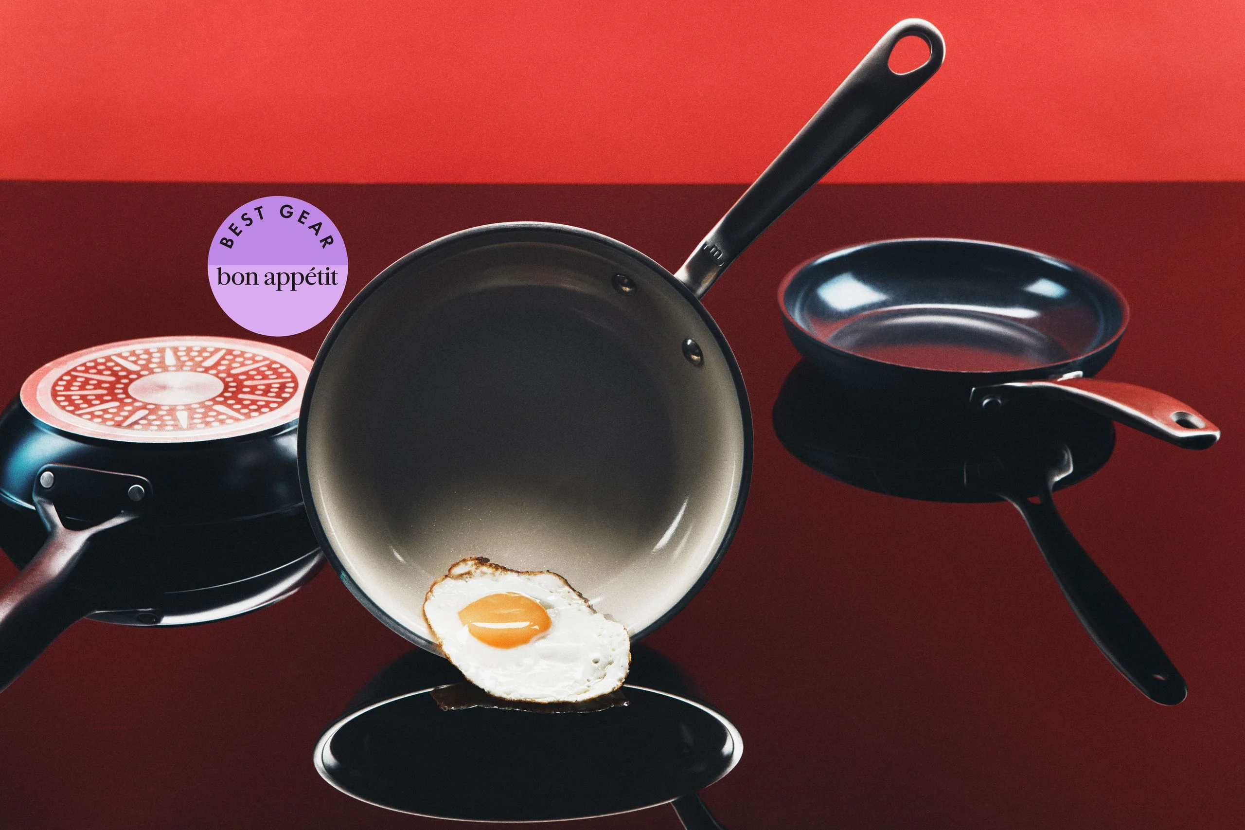 A MadeIn nonstick pan with a fried egg.