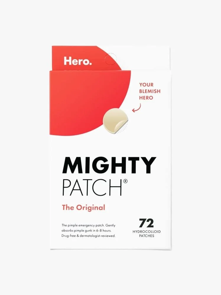 Box of pimple patches on a flat background.
