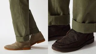 Image may contain Clothing Footwear Shoe Sneaker Suede and Person